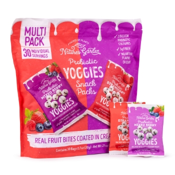 Nature&#39;s Garden Probiotic Yoggies Variety Snack Pack, Mixed Berry/Strawberry Flavors, 0.7 oz/Bag, 30 Bags/Pack