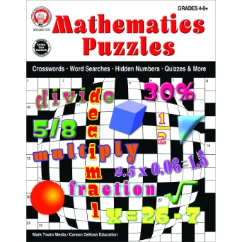 Mark Twain Media Mathematics Puzzles Workbook, Crosswords/Word Searches/Hidden Numbers/Quizzes, 48 Pages