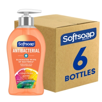 Softsoap Antibacterial Hand Soap, Crisp Clean, 11 1/4 oz Pump Bottle, 6/Carton