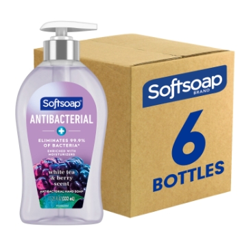 Softsoap Antibacterial Hand Soap, White Tea &amp; Berry Fusion, 11.25 oz Pump Bottle, 6 Bottles/Carton