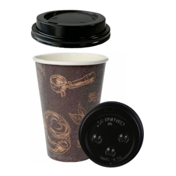 Chef&#39;s Supply Insulated Hot Cup &amp; Lid Combo, 12 oz, Caf&#233; Design, 50 Sets/Pack