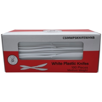 Chef&#39;s Supply Knives, Medium Weight, Plastic, White, 100 Knives/Box