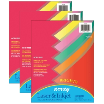Pacon Bright Multi-Purpose Paper, 20 lb, 8.5&quot; x 11&quot;, 5 Assorted Colors, 100 Sheets/Sleeve, 3 Sleeves/Pack