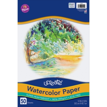 UCreate Watercolor Paper, 140 lb, 12&quot; x 18&quot;, White, 50 Sheets
