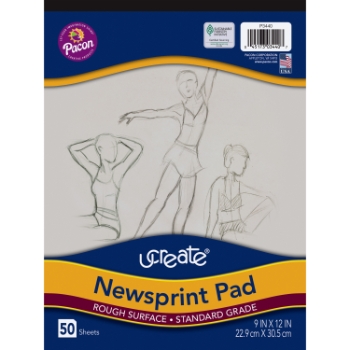 Pacon UCreate Newsprint Pad, 9&quot; x 12&quot;, White, 50 Sheets/Pad