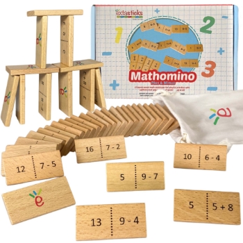 Extasticks Mathomino Plus &amp; Minus Wooden Math Domino Game, Addition/Subtraction up to 20
