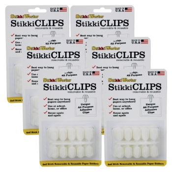 Stikkiworks StikkiCLIPS Adhesive Clips, White, 6/Pack