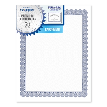 Geographics Parchment Paper Certificates, 8-1/2 x 11, Blue Conventional Border, 50/Pack