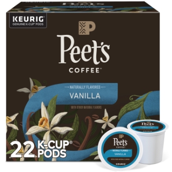 Peet&#39;s Coffee &amp; Tea Vanilla Coffee K-Cup Pods, Light Roast, 22/Box, 4 Boxes/Carton
