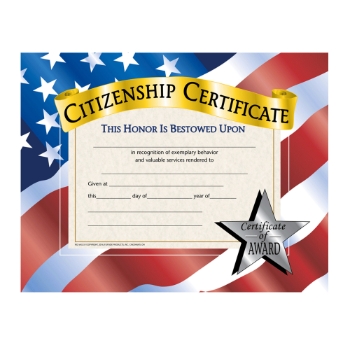 Flipside Products Citizenship Certificate, 8.5&quot; x 11&quot;, Glossy, 30/Pack