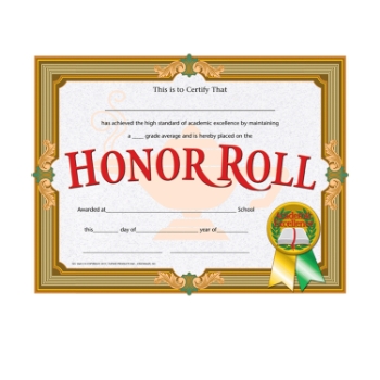 Flipside Products Honor Roll Certificate, 8.5&quot; x 11&quot;, Matte, 30/Pack