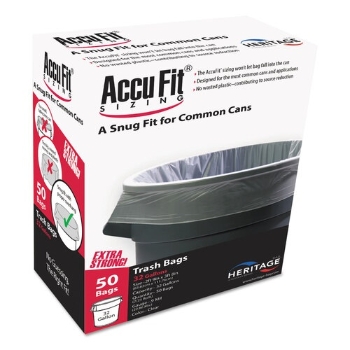 Heritage AccuFit Can Liners, 32 Gallon, 33 in W x 44 in L, 0.9 Mil, Clear, 50/Box