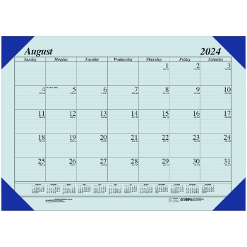 House of Doolittle Academic Desk Pad Calendar, 12 Month, 18-1/2&quot; x 13&quot;, EcoTones Blue Corners, Aug 2024 - Jul 2025