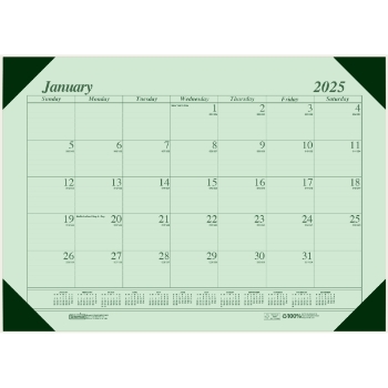 House of Doolittle Recycled Monthly Desk Pad Calendar, 12 Month, 22&quot; x 17&quot;, EcoTones Woodland Green, Jan 2025 - Dec 2025