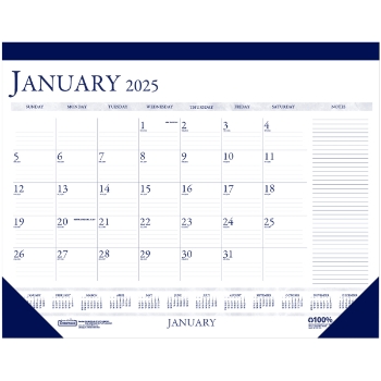 House of Doolittle Recycled Two-Color Monthly Desk Pad Calendar with Large Notes Section, 12 Month, 22&quot; x 17&quot;, Jan 2025 - Dec 2025