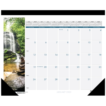 House of Doolittle Recycled Monthly Desk Pad Calendar, 12 Month, 22&quot; x 17&quot;, Waterfalls of the World Photo, Jan 2025 - Dec 2025