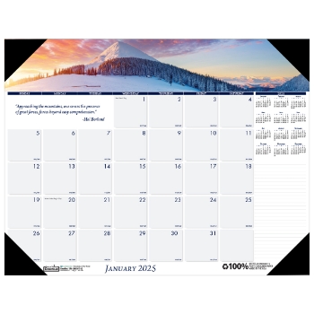 House of Doolittle Recycled Monthly Desk Pad Calendar, 12 Month, 22&quot; x 17&quot;, Mountains of the World Photo, Jan 2025 - Dec 2025