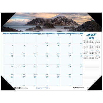 House of Doolittle Recycled Monthly Desk Pad Calendar, 12 Month, 22&quot; x 17&quot;, Coastlines Photographic, Jan 2025 - Dec 2025