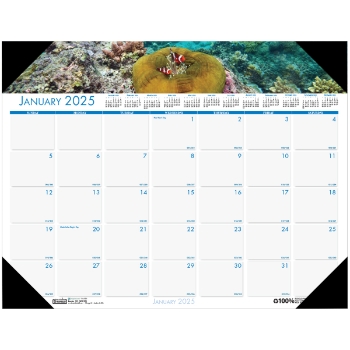 House of Doolittle Recycled Monthly Desk Pad Calendar, 12 Month, 22&quot; x 17&quot;, Sea Life Photographic, Jan 2025 - Dec 2025