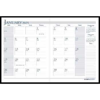 House of Doolittle Recycled Ruled Planner with Stitched Leatherette Cover, 14 Month, 8-1/2&quot; x 11&quot;, Black, Dec 2024 - Jan 2026