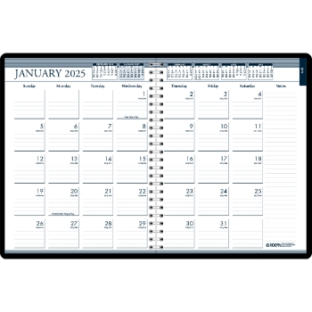 House of Doolittle Recycled Wirebound Weekly/Monthly Planner, 12 Month, 8-1/2&quot; x 11&quot;, Black Leatherette, Jan 2025 - Dec 2025