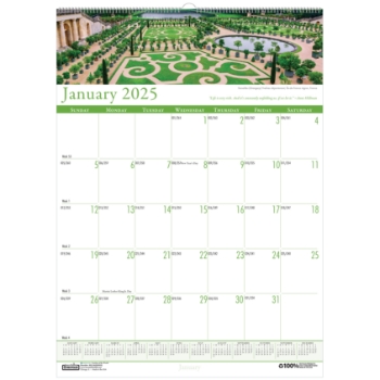 House of Doolittle Recycled Monthly Wall Calendar, 12 Month, 12&quot; x 16-1/2&quot;, Gardens of the World, Jan 2025 - Dec 2025