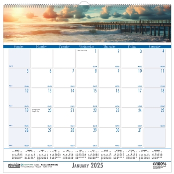 House of Doolittle Recycled Monthly Wall Calendar, 12 Month, 12&quot; x 12&quot;, Coastlines, Jan 2025 - Dec 2025