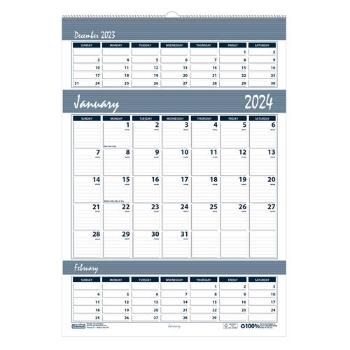 House of Doolittle Recycled Wall Calendar, Three Months Per Page, 12 Month, 12&quot; x 17&quot;, Bar Harbor, Jan 2024 - Dec 2024