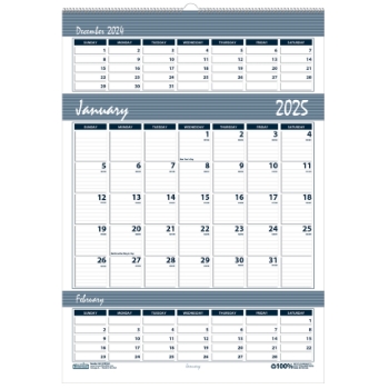 House of Doolittle Recycled Wall Calendar, Three Months Per Page, 12 Month, 15-1/2&quot; x 22&quot;, Bar Harbor, Jan 2025 - Dec 2025