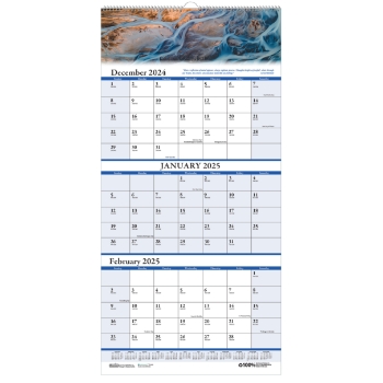 House of Doolittle Recycled Three-Months/Page Wall Calendar, 14 Month, 12-1/4&quot; x 26&quot;, Scenic Landscapes, Dec 2024 - Jan 2026