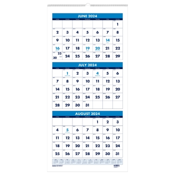 House of Doolittle Three-Month Academic Wall Calendar, 14 Month, 8&quot; x 17&quot;, Jun 2024 - Jul 2025