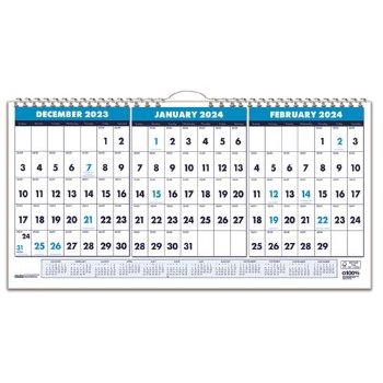 House of Doolittle Three-Month Horizontal Wall Calendar, 14 Month, 17&quot; x 8&quot;, Dec 2023 - Jan 2025