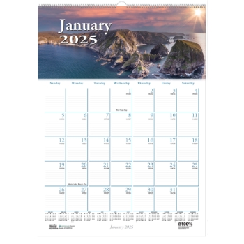 House of Doolittle Recycled Monthly Wall Calendar, 12 Month, 12&quot; x 16-1/2&quot;, Scenic Beauty, Jan 2025 - Dec 2025