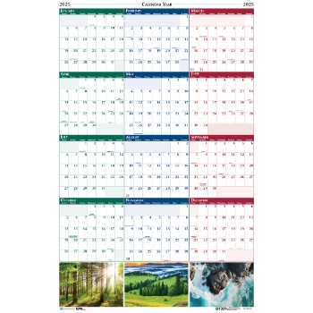 House of Doolittle Recycled Reversible Yearly Wall Calendar, 12 Month, 18&quot; x 24&quot;, Earthscapes Nature Scene, Jan 2025 - Dec 2025