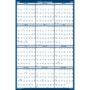 House of Doolittle Poster Style Reversible/Erasable Yearly Wall Calendar, 12 Month, 24&quot; x 37&quot;, Jan 2025 - Dec 2025