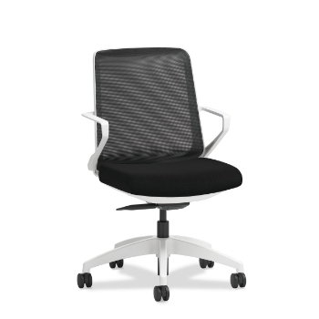 HON Cliq Office Chair, Mesh Mid-Back, Synchro-Tilt, Fixed Arms, Black Seat Fabric, Designer White Frame