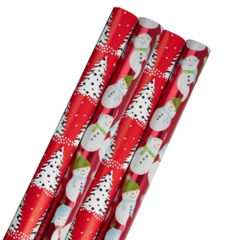 JAM Paper Premium Foil Gift Wrapping Paper, Holly Jolly, 25 sq. ft., 4/PK