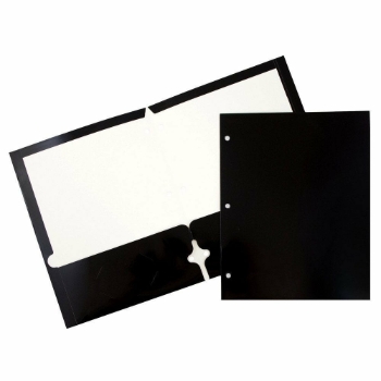 JAM Paper Laminated Glossy 2 Pocket School Presentation Folders, Black, 6/PK