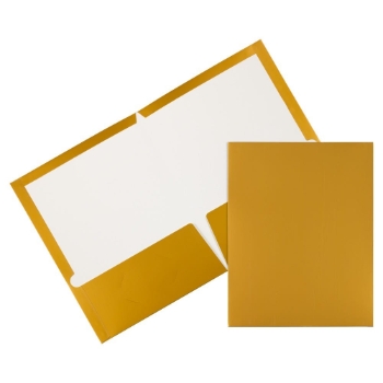 JAM Paper Laminated Glossy 2 Pocket School Presentation Folders, Gold, 6/PK