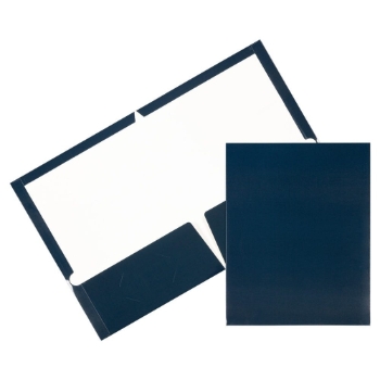 JAM Paper Laminated Glossy 2 Pocket School Presentation Folders, Navy Blue, 6/PK