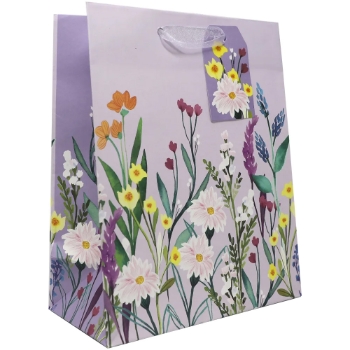 JAM Paper Secret Garden Easter Medium Gift Bags, Floral Lavender, 8&quot; x 10&quot; x 4&quot;, 120/Pack