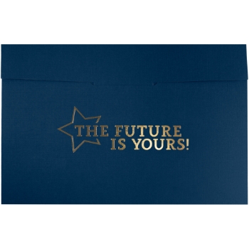JAM Paper LuxPaper Future is Yours Certificate Holders, 100 lb, 6-1/2&quot; x 9-1/2&quot;, Gold Foil, Nautical Blue Linen, 100/Carton