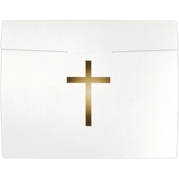 JAM Paper LUXPaper Certificate Holder, 100 lb, 9-1/2&quot; x 12&quot;, Gold Foil Cross, White Linen, 25/Pack