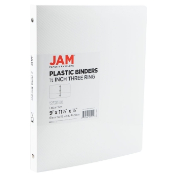 JAM Paper 3 Ring Binder, Plastic, 0.5&quot;, White