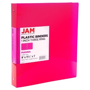 JAM Paper 3 Ring Binder, Plastic, 1&quot;, Fuchsia Pink