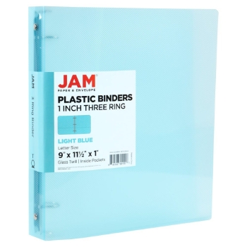 JAM Paper 3 Ring Binder, Plastic, 1&quot;, Light Blue