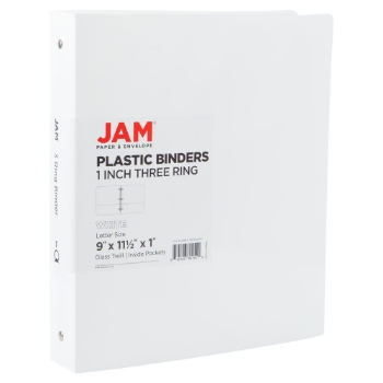 JAM Paper 3 Ring Binder, Plastic, 1&quot;, White