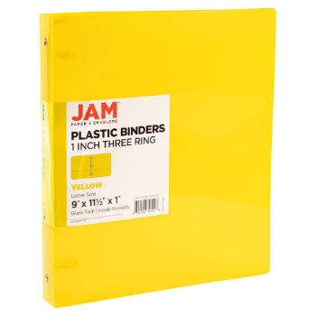 JAM Paper 3 Ring Binder, Plastic, 1&quot;, Yellow