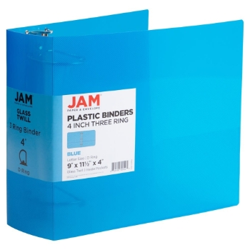 JAM Paper 3 Ring Binder, Plastic, 4&quot;, Blue