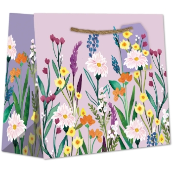 JAM Paper Secret Garden Easter Small Gift Bags, Floral Lavender, 7.5&quot; x 6&quot; x 3&quot;